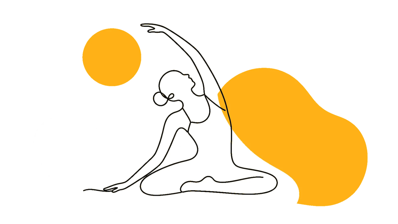 Ilustrație: o practicantă de yoga într-o postură de echilibru, lângă orarul unui studio de yoga cu programări online în TimeNow.